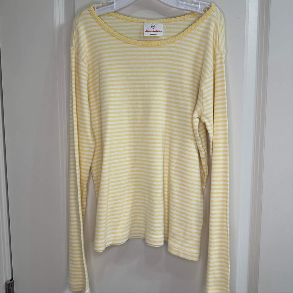 Hanna Andersson Yellow and White Striped Top Girls SZ 150 (US 12)